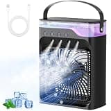 Portable air Conditioners, Personal Cooling Fan with 120° Oscillation, 3 Wind Speed & 4 Sprays, 2/4/6/8H Timer, Multi-Color Light, 3 in 1 Desktop Mini AC Unit for Car, Bedroom and Camping(Black)