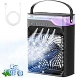 Portable air Conditioners, Personal Cooling Fan with 120° Oscillation, 3 Wind Speed & 4 Sprays, 2/4/6/8H Timer, Multi-Color Light, 3 in 1 Desktop Mini AC Unit for Car, Bedroom and Camping(Black)