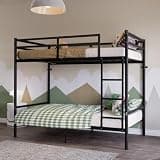 CJLMN Twin Over Twin Metal Bunk Bed with Ladder and High Guardrail, Black - Heavy-Duty Sturdy Iron Frame Supports 275 lbs per Bed, No Box Spring Needed
