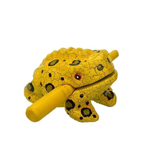 2.2 Inch Wooden Frog Guiro Percussion Instrument, Handcrafted Natural Wood Frog Musical Instrument Tone Block, Frog Noise Maker Home Office Decor Yellow