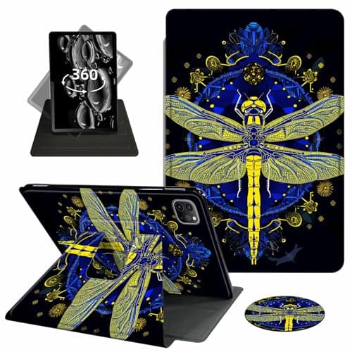 ACWDMKH for iPad Air 13 Inch Case M3 2025/M2 2024,for iPad Pro 12.9 Inch Case 2022/2021/2020 (6th/5th/4th Generation),360 Degree Rotating Swivel Stand Folio Auto Wake/Sleep,Golden Dragonfly
