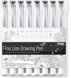 Ohuhu Fineliner Pens Micro Drawing Pens: 8-size Tips (Ultra-fine, Fine & Brush) Waterproof Pigment Black Ink for Illustration Drawing Journaling Sketching for Artist Beginners