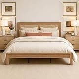Yechen King Bed Frame with Headboard Wood, Rattan Boho Bedframe with Wooden Slats Surpport, Easy Assembly Platform Bed, No Box Spring Needed, Natrual Walnut