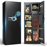 Biometric Gun Safes for Rifles and Pistols, Fingerprint Gun Safe Rifle, 10-15 Gun Cabinet with Pistol Storage and Adjustable Racks, Gun Cabinet for Home Accessories Storage with Removable Gun Racks