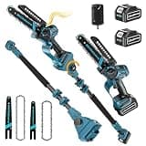 Takuoo 3-in-1 8" & 6" Electric Pole Saw and Mini Chainsaw Cordless, Power Chain Saw with 2×21V 4.0Ah Battery, Multi-Angle, 15Ft Reach Extension Polesaw for Tree Trimming, Limb Branch