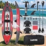 12.5 FT 2-Person Inflatable Tandem Kayak, Heavy-Duty PVC Fishing Touring Kayak, 450 LBS Weight Capacity with Adjustable Padded Seats, 3 Fins, 2 Paddles, Hand Pump, Carry Bag & Repair Kit for Lake Rive