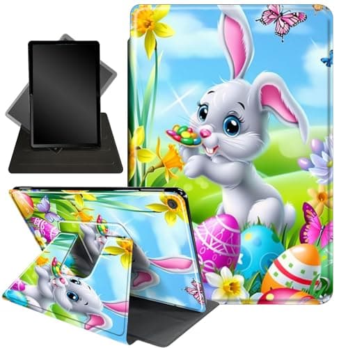 for iPad 9.7 Inch Case for iPad 6th/5th Generation Case 2018 2017(Model: A1893 A1954 A1822 A1823),360 Degree Rotating Stand Smart Protective Cover Case for iPad 9.7 2018/2017,Cartoon Grey Rabbit