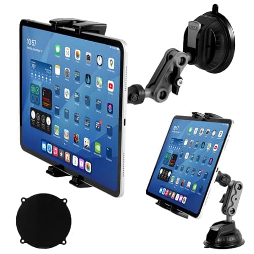 Yoodriy Tablet Car Mount with Universal Suction Cup, Sturdy and Rotatable 360° for Windshield, Mobile Car Mount Compatible with iPad, Samsung Galaxy, Tablets and Phones 4.7-12.9 Inches