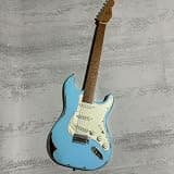 Light Blue Over Sunburst Rhxflame Road Worn Electric Guitar, Alder Body, Roasted Canada Maple Neck & Fingerboard, Rounded End Frets, Tremolo Bridge, Vintage Tuners