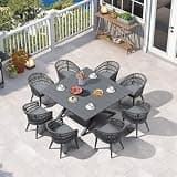 PURPLE LEAF 9 Pieces Outdoor Dining Set All-Weather PE Rattan Outdoor Patio Furniture Set with All Aluminum Frame Square Table and Chairs Set for Lawn Garden Backyard Deck, Grey