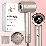 ELLA BELLA® Compact Plasma Hair Dryer, Advanced Plasma Technology Blow Dryer with Digital Display, Rapid Drying, Low Noise, & Luxury Velvet Travel Bag - Includes Diffuser & Nozzle- for All Hair Types
