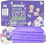 Baby Disposable Diaper Sacks (600 ct.) Fresh Baby Powder Scented, Easy-Tie Diaper Sacks Disposal Bulk Diaper Sacks Dog Poop Bags Cat Litter Waste Bags Sanitary Pads Disposal Bags (600 Bags, Purple)