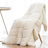 Wemore Shaggy Long Fur Faux Fur Weighted Blanket, Cozy and Fluffy Plush Sherpa Long Hair Blanket for Adult 15lbs, Fluffy Fuzzy Sherpa Reverse Heavy Blankets for Bed, Couch, Cream White, 48 x 72 Inches