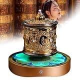 Tibetan Prayer Wheel with Base, Maglev Table Top Buddhist Meditation Wheel with Colored Lights, Six-Character Truth Design, Spiritual Home Decor for Altar A