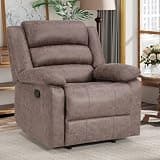 ANJ Manual Recliner Chair for Adults, Faux Leather Reclining Chair with Padded Arms and Overstuffed Backrest, Single Recliner Sofa for Living Room, Coffee Brown