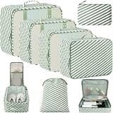 BAGAIL 8 Set Packing Cubes Luggage Packing Organizers for Travel Accessories-White and Matcha Stripe