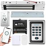 WiFi TUYA Access Control System Kit, RFID & Keypad Access, Electromagnetic Lock, 600lb Holding Force, Fail-Safe NC, 12V DC Power Supply, TUYA App Unlock, Exit Button & Doorbell Chime