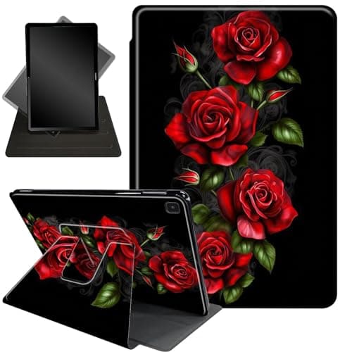 Case for Samsung Galaxy Tab S6 Lite 10.4 Inch 2024/2022/2020 Model (SM-P610/P613/P615/P619),360 Degree Rotating Stand Protective Cover with Auto Up/Sleep Feature,Red Roses Flowers