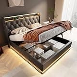 Merax Queen Platform Bed Frame with Lift Up Storage & 360 Surround Lights
