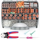 Newdeli 636PCS Deutsch Connector Kit 2 3 4 6 8 12 Pin DT Connectors with Deutsch Crimp Tool(14-20AWG) and Pin Removal Tool Size 16 Solid Contacts Waterproof Automotive Electrical Wire Connectors