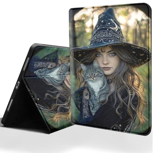 DSRGRGFDJ Tablet Case for 7" Kindle Paperwhite 12th Gen 2024 & Kindle Colorsoft Signature Edition,Auto Wake/Sleep and Multi-Angle Adjustable Stand Cover - Witch Cat