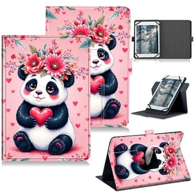 RWUTYTIUL Universal Tablet Case for Xiaomi Pad 7/7 Pro 11.2 Inch, 360 Degree Rotating Kickstand Protective Stand PU Leather Shell Cover for 10.5"-11.5", Pink Panda