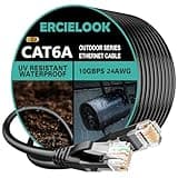 Ercielook Cat 6a Outdoor Ethernet Cable 300 ft, Direct Burial Lldpe UV Jacket Internet Cable, 10gbps High Speed 24awg CCA UTP Network Cable for Poe Cameras, Courtyards, Routers, Modems, Black