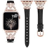 TOYOUTHS Leather Band Compatible with Apple Watch Band Women 42/41/40/38mm Dressy Slim Thin Strap D-Shaped Diamond Metal Buckle Bracelet for iWatch Series 11 10 9 8 7 6 5 4 SE 3 2 1, Black/Rose Gold
