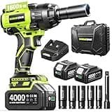 Robustrue 1600N.m (1180ft-lbs) Cordless Impact Wrench, 1/2 High Torque Brushless Impact Gun, 2400RPM Power, 2 x 4.0Ah Batteries, Fast Charger, Impact Wrench for Heavy Duty Truck RV Mower