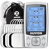 AUVON Dual Channel TENS EMS Unit 24 Modes Muscle Stimulator for Pain Relief, Rechargeable TENS Machine Massager with 12 Pads, ABS Pads Holder, USB Cable and Dust-Proof Storage Bag