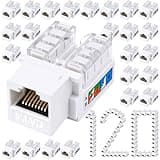 Tellegloww 120 Pack 90° Angled Cat6 Rj45 White Keystone Jacks, Female Rj45 Connectors Ethernet Keystone Jack