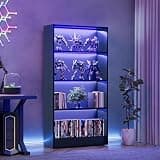 CODACE Tall Wooden Black Bookshelf - Display Shelf with LED Lights, Lighted Book Shelf with 4-Tier Shelves,Large Display Bookshelves for Collectibles, Modern Bookcase for Bedroom, Living Room, Office