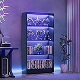 CODACE Tall Wooden Black Bookshelf - Display Shelf with LED Lights, Lighted Book Shelf with 4-Tier Shelves,Large Display Bookshelves for Collectibles, Modern Bookcase for Bedroom, Living Room, Office