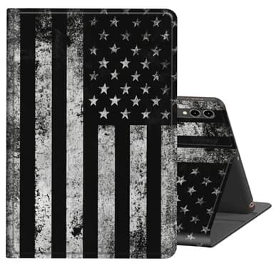 FKIUBWRY Case for Samsung Galaxy Tab S10 Plus / S9 FE Plus / S9 Plus 5G Tablet 12.4'' Case,Slim PU Leather Multi-Angle Stand Folio Cute Cover with Auto Wake/Sleep,Black American Flag