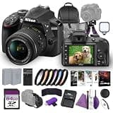 Nikon D3400 Digital SLR Camera with 18-55mm Lens 24.2MP DX Format Full HD Video Bluetooth Bundle with Cleaning Kit + Flexible Vlogging Tripod + 64GB Memory Card + Backpack + More