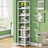 LOVEZOE 6 Tier Corner Bookshelf, 75 Inch Tall Narrow Bookcase for Living Room Kitchen Bathroom, E1 Particle Board and Metal Frame, White, 13.4” W x 13.4” D x 75” H