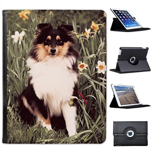 Shetland Sheepdog in Field for Apple iPad 2, 3 & 4 Faux Leather Folio Presenter Case Cover Bag with Stand Capability