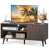 WLIVE TV Stand for 55 Inch TVs, Entertainment Center with Storage Cabinet, Mid-Century Modern TV Stands for Living Room, Media TV Console, Dark Walnut