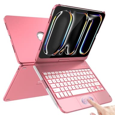 TaIYanG Touch iPad Pro 11 inch case with Keyboard (M5/M4, 2025/2024), 360° Rotatable, 7-Color Backlit with Multi-Touch Trackpad Keyboard Case for iPad Pro 11 Inch, Watermelon Red