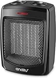 andily Space Heater Electric Heater for Home and Office Ceramic Small Heater with Thermostat, 750W/1500W (Classics black)