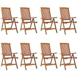 GKMBCVDFR Solid Eucalyptus Wood Folding Patio Chairs 8 Pack, Outdoor Garden Armchairs with 5 Reclining Positions and Curved Seat