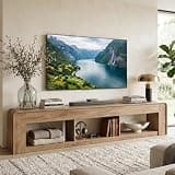 LITTLE TREE 86.6" Extra Long TV Stand for 75–86 Inch TVs, Natural Oak Entertainment Center with 3 Open Storage Shelves, Modern Large Media Console Table for Living Room, Oak Wood TV Cabinet