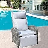 Outdoor Wicker Recliner Chair with Adjustable Backrest and Armrests,All Weather Conversation Chairs, for Courtyard Swimming Pool Balcony