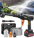 PoolLeader Cordless Car Cleaning Tool, Lightweight Portable Car Cleaner with 6-in-1 Nozzle & Foam Cannon, Battery Operated Cordless Car Wash Spray, Handheld Wash Machine for Car, Patio, Home - Yellow