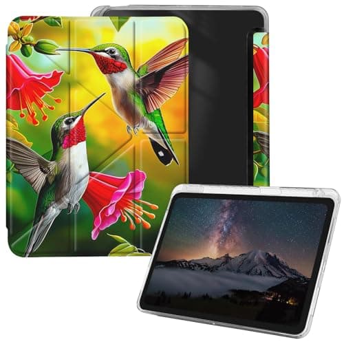 for iPad A16 Case 11th Generation 11 inch 2025 for iPad 10th Generation Case 10.9 inch 2022 with Pencil Holder,Clear Stand Smart Protective Cover with Auto Wake/Sleep - Cute Green Hummingbirds