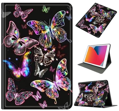 for Kindle Fire HD 8 & Fire HD 8 Plus Tablet Case (14th/12th Generation,2024/2022/2020 Release), Slim PU Leather Cover with Auto Wake/Sleep,Multi-Angle Stand Shockproof Case,Glowing Purple Butterfly