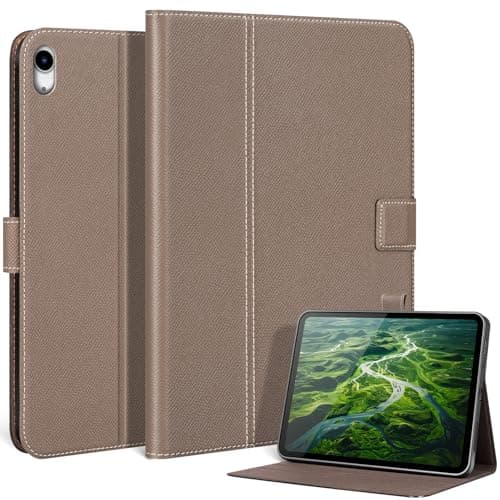 FTSOLSOH Genuine Leather Case for Ipad(A16) 11th Gen 11 inch 2025,Ipad 10th Gen 10.9 inch 2022,Full Grain Leather Cover Shell with Auto Sleep/Wake,Adjustable Stand,Magnetic Buckle Closure.Gray Brown