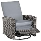 Outdoor Wicker Swivel Recliner Chair, Reclining Backrest, Lifting Footrest, 360° Rotating Basic, Water Resistant Cushions for Patio, Gray