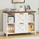 Halitaa 2 Drawer File Cabinet, Farmhouse Lateral Filing Cabinet Fits File Letter or A4 Size, Wooden Printer Stand with Open Storage Adjustable Shelf for Home Office, Rustic White
