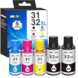 31xl 32xl Refilled Ink Bottle Set Compatible for HP Smart Tank 7602 651 5000 6001 5101 7301 5103 7001 7302 5102 551 Printers (5 Value Pack)